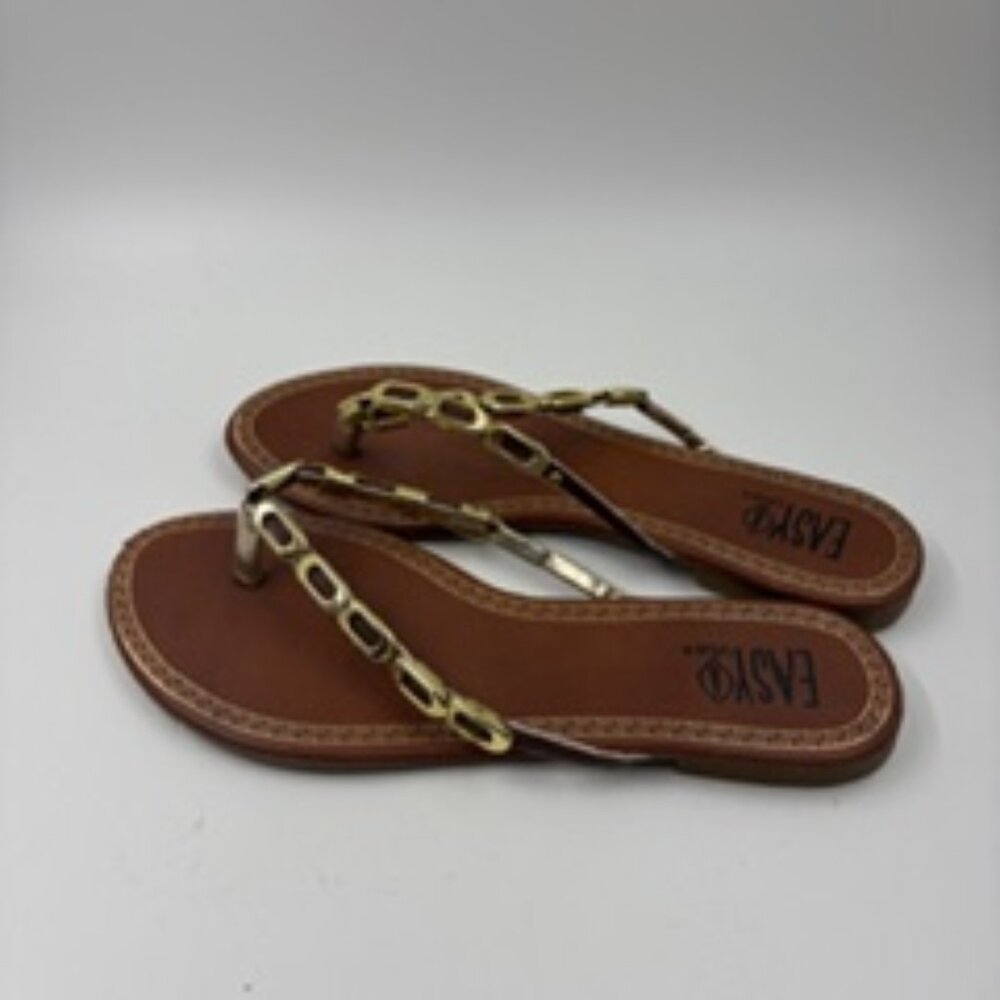 Easy USA Women's Flat Thong Sandals With Decorative Gold Chain Strap 6M